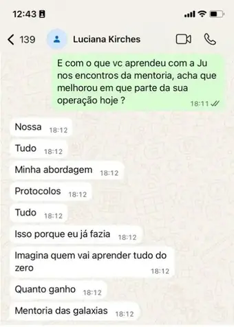 Print de WhatsApp: Dra. Luciana Kirches lista o que melhorou na operação depois da mentoria